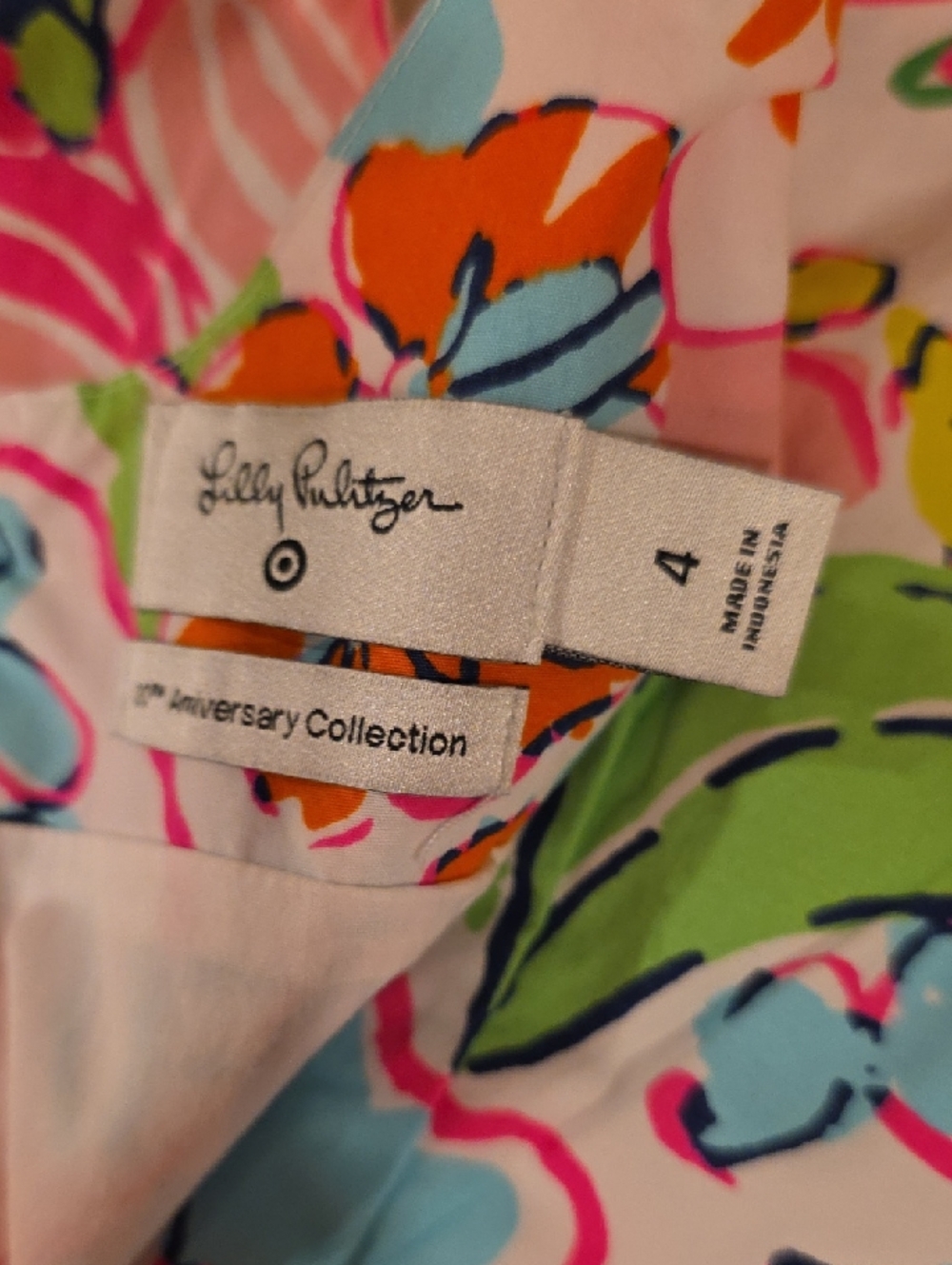 Lilly Pulitzer Pink Floral Shift Dress with Blue, Orange & Green Accents Size 4